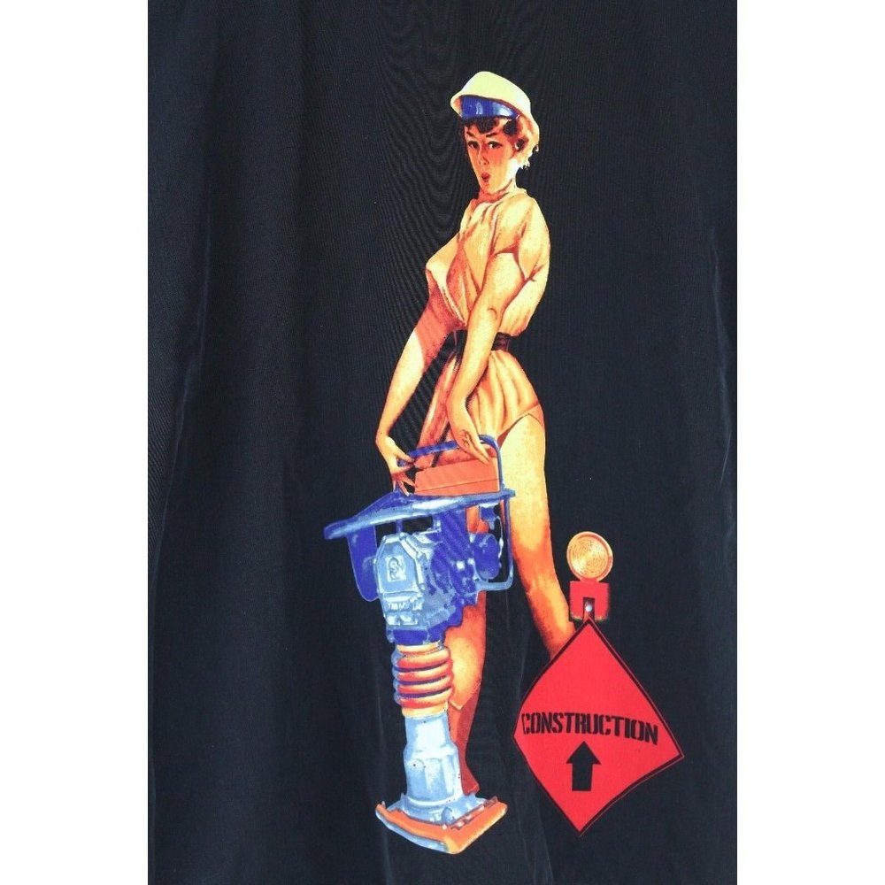 J/E/T JET STRTWR Hot Chick Construction Worker Size XL Black Camp Shirt JackHamr